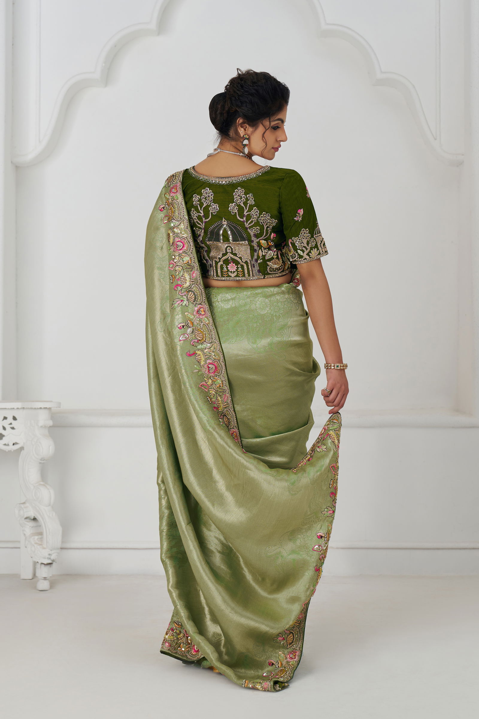 Kf 111 Mehendi Color Pure Dola Viscouse Silk Saree Wholesale Clothing Distributors In India
